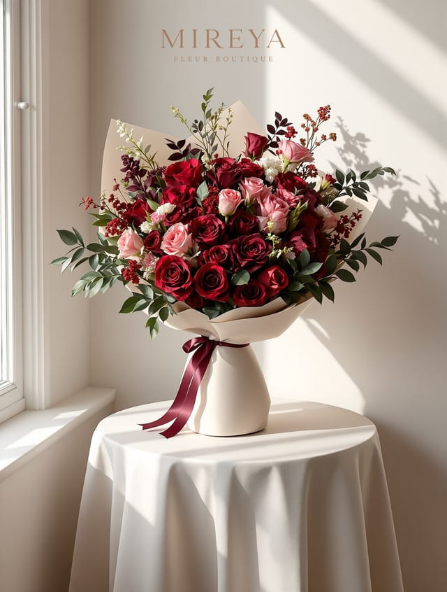 Bouquet Bordeaux Luxe — camaïeu bordeaux profond