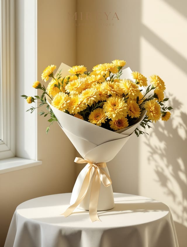 Bouquet Honey — 15 chrysanthèmes jaunes