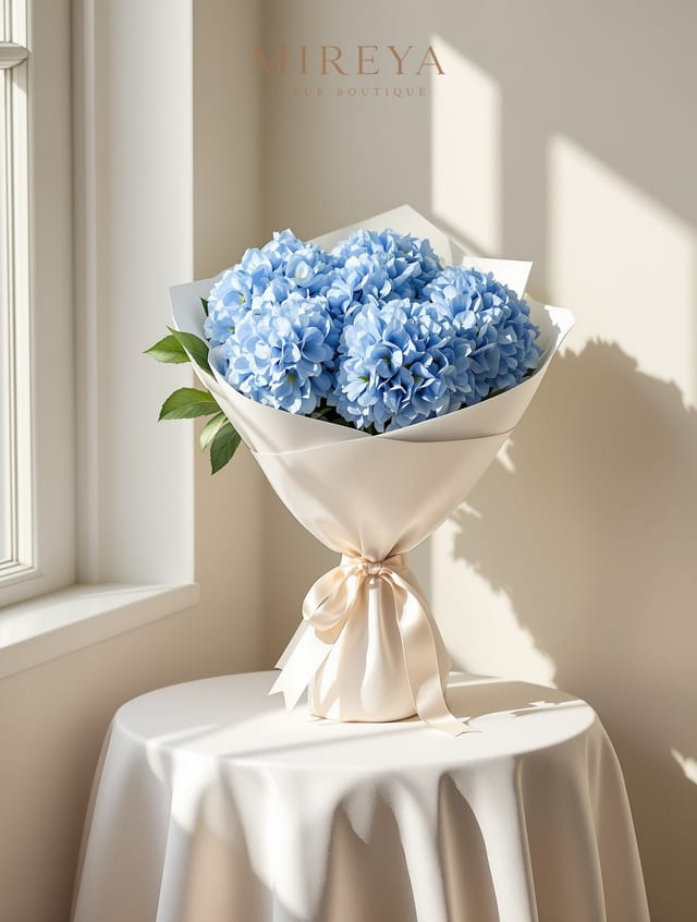 Bouquet Lazur — 5 hortensias bleus