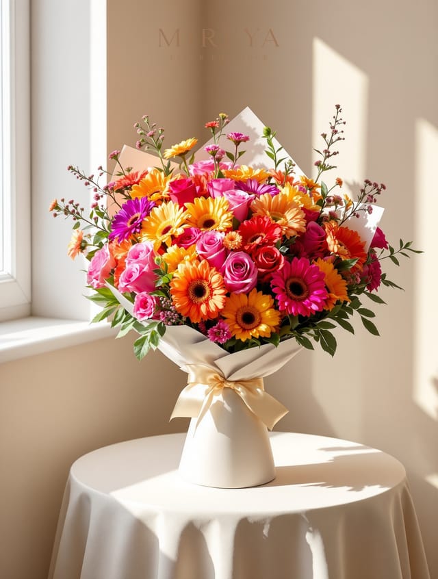 Bouquet Party — 25 roses vives + gerberas