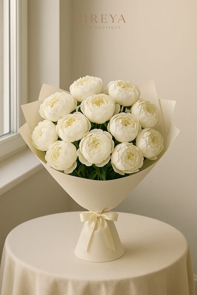 Bouquet Snow — 11 pivoines blanches