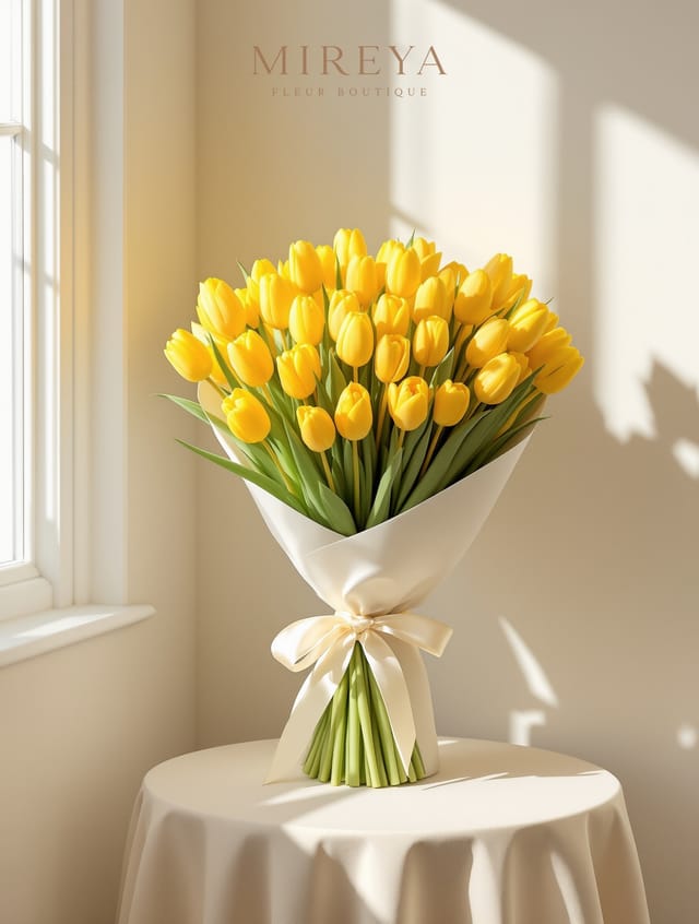 Bouquet Soleil — 51 tulipes jaunes