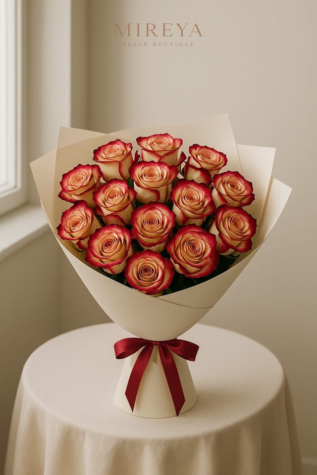 Bouquet Vintage — 15 roses bicolores